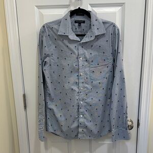 Banana Republic Slim Flex White Navy Check Tech Stretch Cotton Shirt Palm Small